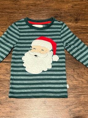 Kids Green Striped Santa Appliqué Long Sleeve Tee